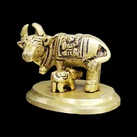 Om BhariPuri Sitting Nandi Cow Brass Statue, Brass Shiva's Bull Statue, Brass Temple Decor, Standard, Pack of 1-thumb2