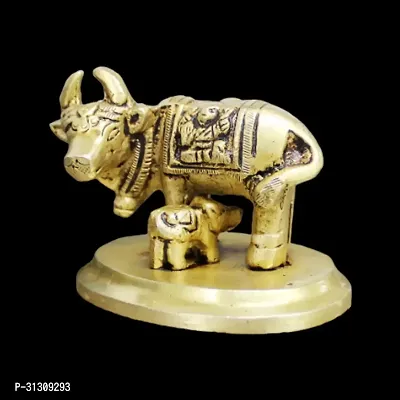 Om BhariPuri Sitting Nandi Cow Brass Statue, Brass Shiva's Bull Statue, Brass Temple Decor, Standard, Pack of 1-thumb3