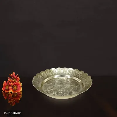 Om BhariPuri Handmade Pure Brass Puja Thali with Flower Embossed Design Pooja Plate-thumb5