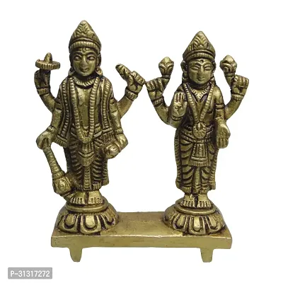 Om BhariPuri Brass Vishnu Laxmi Murti Lord Bhagwan Vishnu Narayan Lakshmi Statue Idol Murti for Home Decor Mandir Pooja Goddess Laxmi Ji