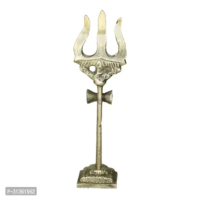 Om BhariPuri Traditional Trishul (Trident) Damru with Stand Brass Statue for Car Dashboard/Puja Ghar, Temple