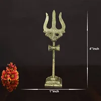 Om BhariPuri Traditional Trishul (Trident) Damru with Stand Brass Statue for Car Dashboard/Puja Ghar, Temple-thumb2