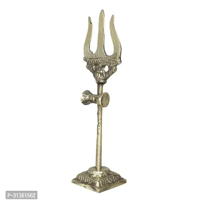 Om BhariPuri Traditional Trishul (Trident) Damru with Stand Brass Statue for Car Dashboard/Puja Ghar, Temple-thumb2