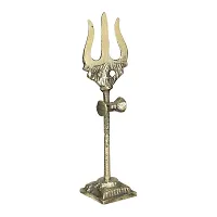 Om BhariPuri Traditional Trishul (Trident) Damru with Stand Brass Statue for Car Dashboard/Puja Ghar, Temple-thumb3