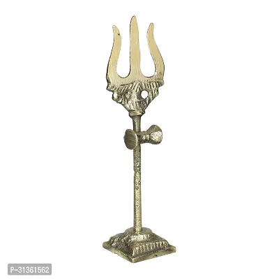 Om BhariPuri Traditional Trishul (Trident) Damru with Stand Brass Statue for Car Dashboard/Puja Ghar, Temple-thumb4