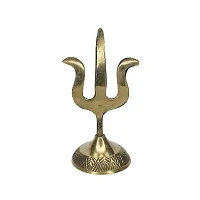 Om BhariPuri Traditional Trishul (Trident) Damru with Stand Brass Statue for Car Dashboard/Puja Ghar, Temple-thumb3