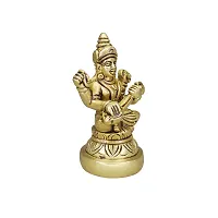 Om BhariPuri Brass Maa Saraswati Idol Sitting on Hans - Goddess of Knowledge  Music, Decorative Religious Statue for Home  Office Decor-thumb4