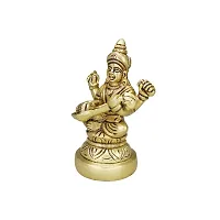 Om BhariPuri Brass Maa Saraswati Idol Sitting on Hans - Goddess of Knowledge  Music, Decorative Religious Statue for Home  Office Decor-thumb1