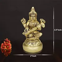 Om BhariPuri Brass Maa Saraswati Idol Sitting on Hans - Goddess of Knowledge  Music, Decorative Religious Statue for Home  Office Decor-thumb2