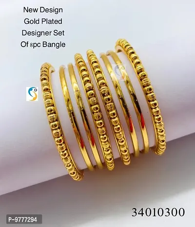 Elegant Gold Plated Bangles For Women- Set Of 8 Pieces-thumb0