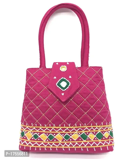 SriAoG Handicrafts Women hand bags Small Size Banjara Handmade Mini Purse bag Stylish latest 7Inch Beads Thread Work Pouch Pink Colour-thumb0