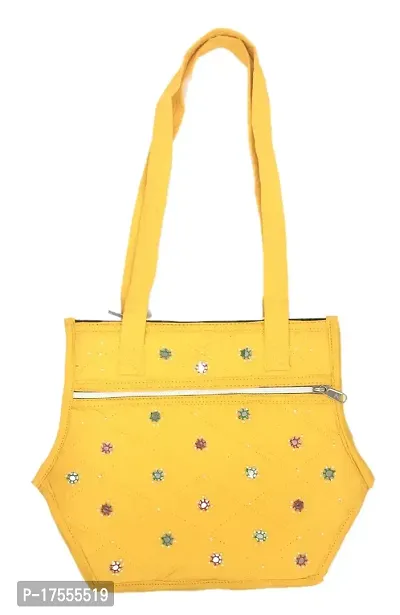 SriAoG Ladies Purse Handbag Handmade Traditional Cotton Shoulder Bags for Girls Stylish Travel Purse for Women Wedding Gift Items 10 Inch Yellow