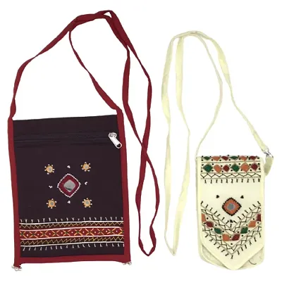 Stylish Cotton Embroidered Sling Bag - Pack of 2
