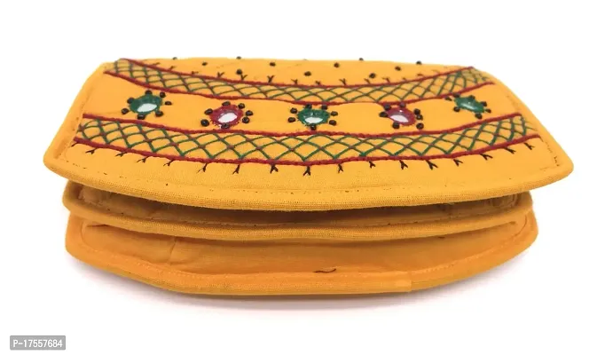 SriAoG Handicrafts Women Pocket Purse Girls Stylish, Cotton ladies clutches purses phone case (Mini Wallet 6.5 Inch Original Mirror Beads and Thread Work handmade) (Yellow mini purse)-thumb3