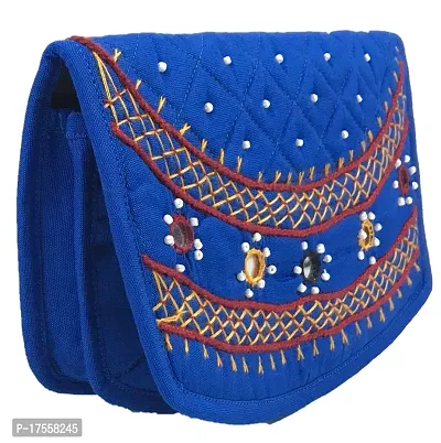 SriAoG Handicrafts Women Wallet Banjara Hand Purse Girls Stylish, Cotton ladies clutches purses phone case (Small Wallet Blue 6.5 Inch Original Mirror Beads and Thread Work handmade)-thumb4