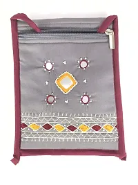 SriAoG Handmade Jaipuri Embroidered Sling Bag/Handmade Grey Mobile Bag For Women (Original Mirro Work handmade Pack of 1 Grey)-thumb1