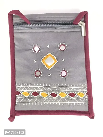 SriAoG Handmade Jaipuri Embroidered Sling Bag/Handmade Grey Mobile Bag For Women (Original Mirro Work handmade Pack of 1 Grey)-thumb2