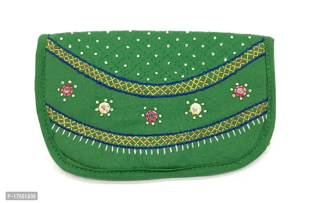 SriAoG Women's Wallet | Made with Soft Cotton Fabric| Carefully Handcrafted| Slim and Easy to Fit in Pocket | Coin Pocket with Button Closure 8.5 Inch Green-thumb0