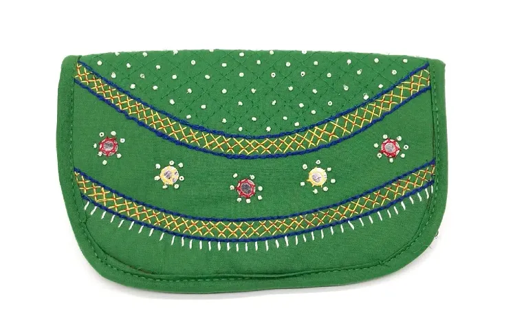 SriAoG Women?s Hand Purse Banjara Designer Clutch for Girls Cotton Handmade Embroidered Ladies Bi-Fold Wallet Best Gift Items 8.5 Inch Multicolor