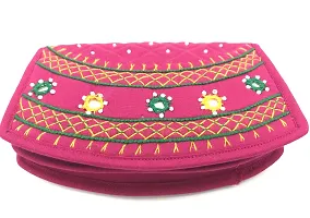 SriAoG Handicrafts mini hand purse for women trendy pouch banjara original mirror work money wallet for girls (6.5 inch Small pouch Pink Two Fold Handmade thread work)-thumb2