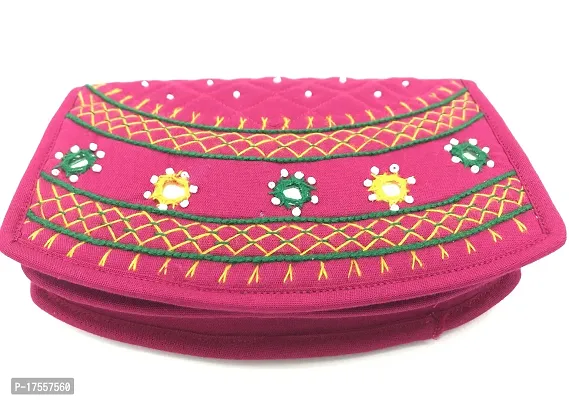 SriAoG Handicrafts mini hand purse for women trendy pouch banjara original mirror work money wallet for girls (6.5 inch Small pouch Pink Two Fold Handmade thread work)-thumb3