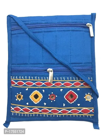 SriAoG Women's Sling Bags Stylish Handcrafted Applique Trendy Crossbody Side bag for Girls Birthday Gift Items (Medium 9x8 Inch Mirrors Embroidery Work) Blue