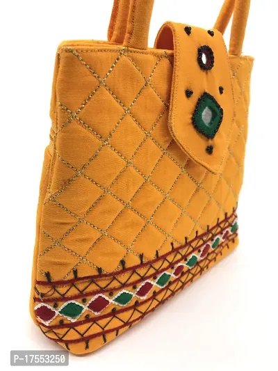 SriAoG Handicrafts Women Top Handle bag Small Size Banjara Traditional Mini Bag Handmade Hand Purse Cotton 7Inch Size Original Beads Thread Work Yellow Handbags-thumb4