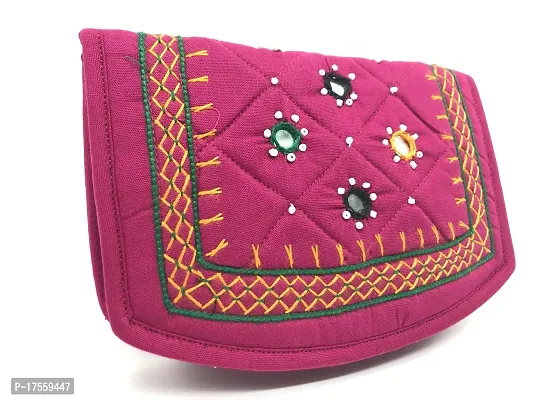 SriAoG Handicraft Women's Hand Purse Traditional Cotton Clutch Purse for Girls (6.5 Inch Small Purse Grey, Mirror Work Handcraft)