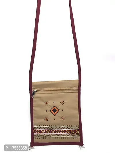 SriAoG Rajasthani Jaipuri Design Crossbody Bag for Girls Handmade Traditional Mobile Sling bag Combo for Women Cotton Zip Closure (Beige  Olive)-thumb3