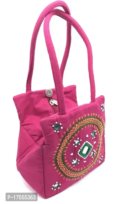 SriAoG Handicrafts Mini traditional hand bag for women stylish Design Small Handle Bags Cotton handmade Pink bag 9x6x4 Inch(original Beads and Thread Work)