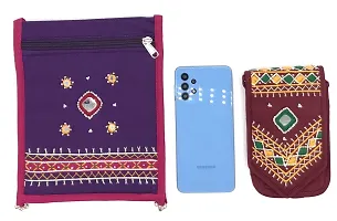 SriAoG Passport Sling Bag for Women Combo Pack of 2 Stylish Mobile Crossbody Bags for Girls Embroidery Cross Bags Ladies Wedding Gifts (Violet  Maroon)-thumb1