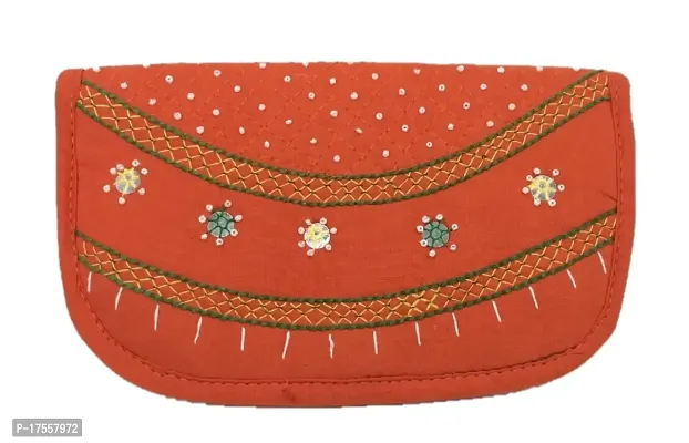 SriAoG Women's Cotton Handmade Clutches Ethnic Rajasthani Embroidered Girls Purse Stylish Ladies Hand Wallets Kitty Party Return Gifts 8.5 Inch Orange