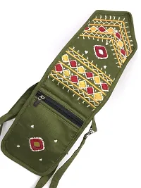 SriAoG Rajasthani Jaipuri Design Crossbody Bag for Girls Handmade Traditional Mobile Sling bag Combo for Women Cotton Zip Closure (Beige  Olive)-thumb3