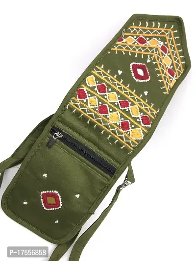 SriAoG Rajasthani Jaipuri Design Crossbody Bag for Girls Handmade Traditional Mobile Sling bag Combo for Women Cotton Zip Closure (Beige  Olive)-thumb4