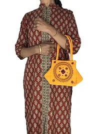 SriAoG Handicrafts handbags small size for ladies hand stitching Traditional Mini Handle Bag gold yellow Banjara handmade 9x6x4 Inch Purse Cotton Hand work Work Craft-thumb1