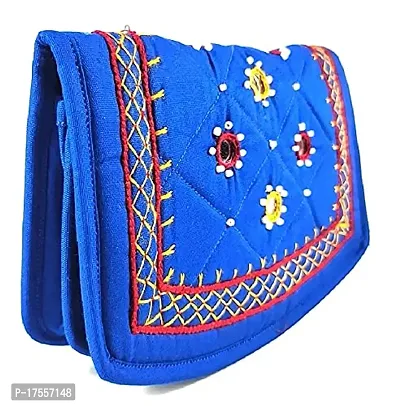 SriAoG Handicrafts Mini Women Wallets Combo for Ladies Trendy Pocket Pouch Banjara Original Mirror Work Money Wallet for Girls (6.5 inch Small Pouch Blue Olive Green Two Fold)-thumb2