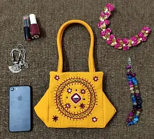 SriAoG Handicrafts handbags small size for ladies hand stitching Traditional Mini Handle Bag gold yellow Banjara handmade 9x6x4 Inch Purse Cotton Hand work Work Craft-thumb2