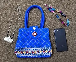 SriAoG Handmade Womens Handheld Bag Small Size Designer Handmade Mini Hand Purse Girls | Size 7 Inch Original Beads Thread Work Handcraft Blue-thumb1