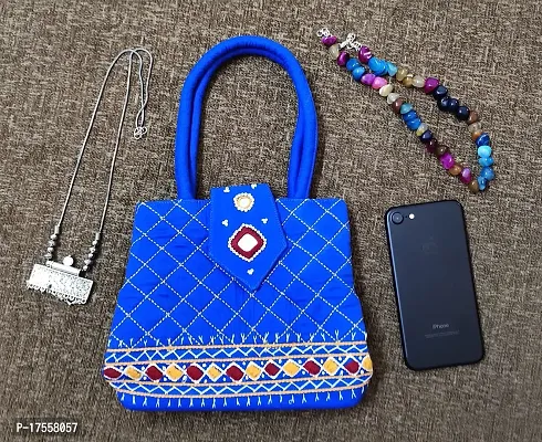 SriAoG Handmade Womens Handheld Bag Small Size Designer Handmade Mini Hand Purse Girls | Size 7 Inch Original Beads Thread Work Handcraft Blue-thumb2