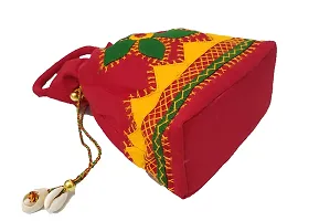 SriAoG Rajasthani Style Embroidery Batwa Pouch for Women Handmade Ethnic Kaudi Shells Potli Bags for Girls Party Gift Items (8.5 Inches, Red)-thumb3