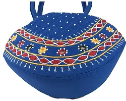SriAoG Handmade MINI Handheld Bags for Women Stylish Top Handle Bags for Girls Gifting Items Ladies Purse Handbag (9.5 x 6.5 Inch Mirror Embroidered Work) Blue-thumb2