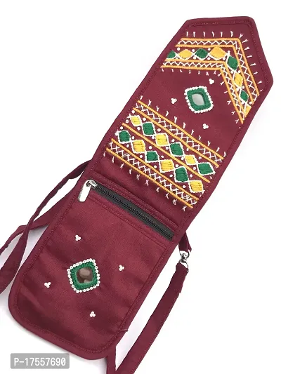SriAoG Passport Sling Bag for Women Combo Pack of 2 Stylish Mobile Crossbody Bags for Girls Embroidery Cross Bags Ladies Wedding Gifts (Violet  Maroon)-thumb4