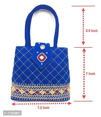 SriAoG Handmade Womens Handheld Bag Small Size Designer Handmade Mini Hand Purse Girls | Size 7 Inch Original Beads Thread Work Handcraft Blue-thumb3