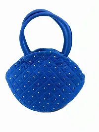 SriAoG Handmade MINI Handheld Bags for Women Stylish Top Handle Bags for Girls Gifting Items Ladies Purse Handbag (9.5 x 6.5 Inch Mirror Embroidered Work) Blue-thumb1