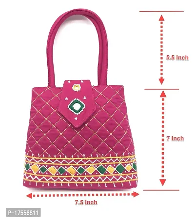 SriAoG Handicrafts Women hand bags Small Size Banjara Handmade Mini Purse bag Stylish latest 7Inch Beads Thread Work Pouch Pink Colour-thumb4