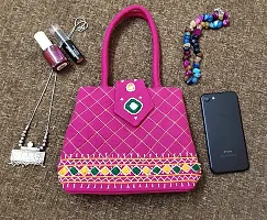 SriAoG Handicrafts Women hand bags Small Size Banjara Handmade Mini Purse bag Stylish latest 7Inch Beads Thread Work Pouch Pink Colour-thumb2