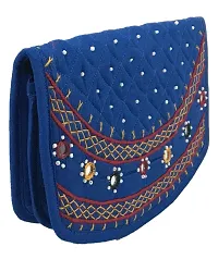 SriAoG Ladies Hand Clutch Wallet Large Fold Purse Handmade Floral Embroidered Money Wallet for Girls Kitty Party Gifts for Ladies (8.5 Inch, Blue)-thumb3