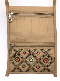 SriAoG Handcrafts Rajasthani Embroidered Lady's Sling Bag with Zip Ethnic Crossbody Side Bags for Women Gift Items (10.5 Inch Mirrors Work Handmade, Beige)-thumb3