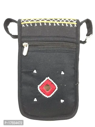 SriAoG Handicrafts Sling Bags for Girls Combo Set of 2 Passport Sling  Mobile Cross Bag Banjara Cotton Crossbody Bags for Women Gift Items (Pink  Black)-thumb3