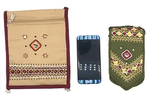 SriAoG Rajasthani Jaipuri Design Crossbody Bag for Girls Handmade Traditional Mobile Sling bag Combo for Women Cotton Zip Closure (Beige  Olive)-thumb1